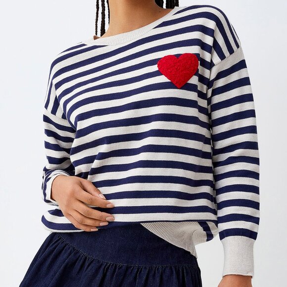Striped Sweater With Fleece Heart - Picture 1 of 2